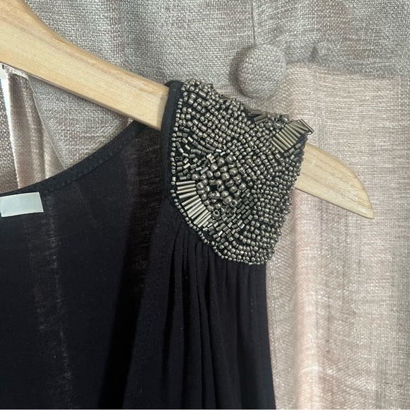 Gibson Black Sleeveless Tunic with Beaded Embellished Shoulders Size Medium - Picture 6 of 14